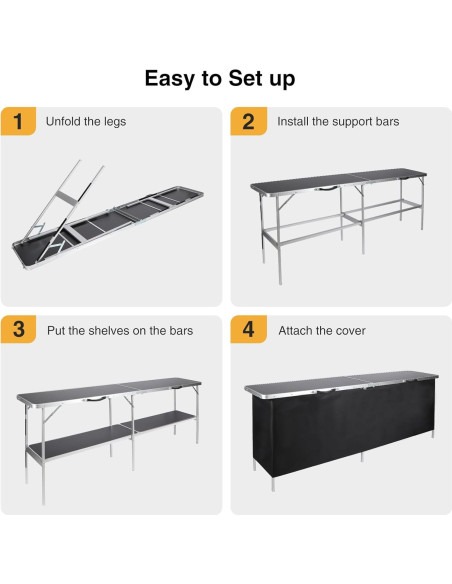 Mesa de Bar Plegable REDCAMP 208cm Negra para Eventos