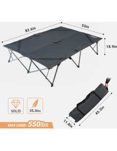 Cama de Camping Doble KingCamp Plegable 550lbs Gris XXL 2