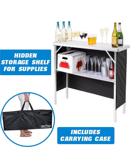 Mesa de Bar Portátil GoPong con 3 Faldas y Funda - 99x91 cm