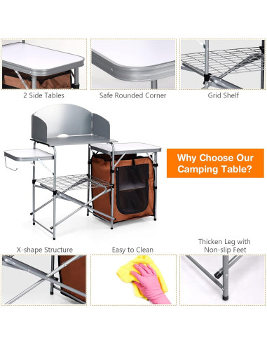 Mesa de Parrilla Plegable Giantex 146x46 cm con Paraviento