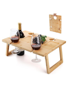 Mesa de Picnic Plegable Peohud de Bambú para Vino 42.9x32cm