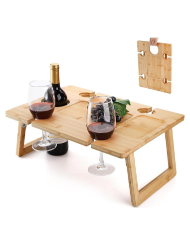 Mesa de Picnic Plegable Peohud de Bambú para Vino 42.9x32cm