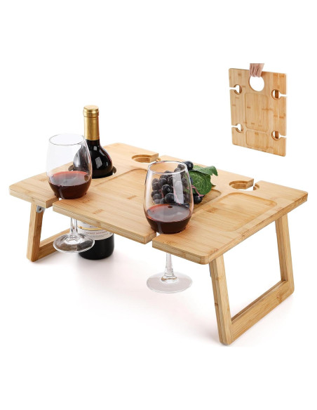 Mesa de Picnic Plegable Peohud de Bambú para Vino 42.9x32cm
