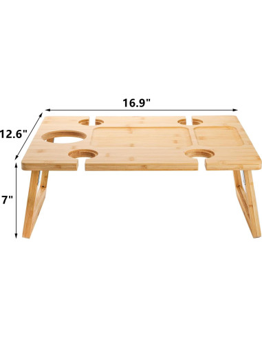 Mesa de Picnic Plegable Peohud de Bambú para Vino 42.9x32cm