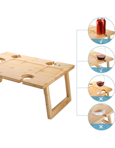 Mesa de Picnic Plegable Peohud de Bambú para Vino 42.9x32cm