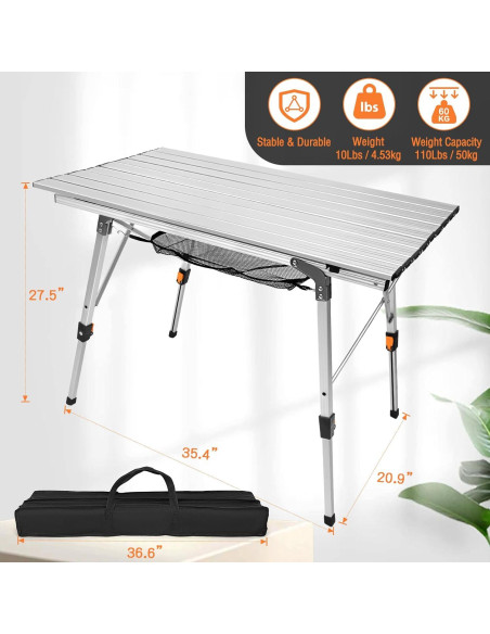 Mesa de Camping Plegable MAHOOMMAKH 90x53 cm Altura Ajustable