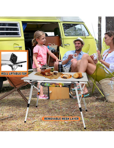 Mesa de Camping Plegable MAHOOMMAKH 90x53 cm Altura Ajustable