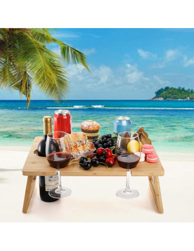 Mesa de Picnic Plegable Peohud de Bambú para Vino 42.9x32cm