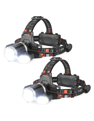 Paquete de 2 Linternas Frontales Recargables BOBKID 1500 Lúmenes