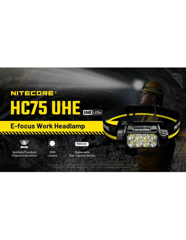 Linterna Frontal Nitecore HC75 UHE 3000 Lúmenes Recargable USB-C