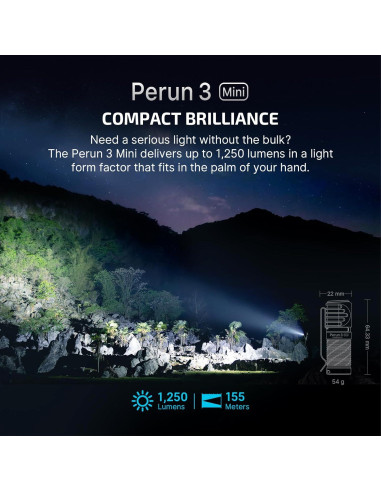 Linterna Frontal OLIGHT Perun 3 Mini 1250 Lúmenes Recargable