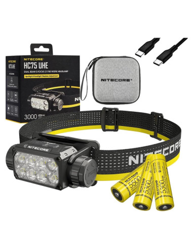 Linterna Frontal Nitecore HC75 UHE 3000 Lúmenes 192m + 2 Baterías