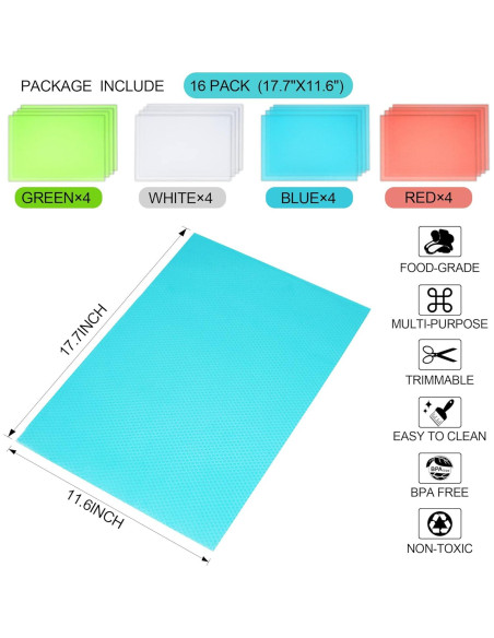 16 Alfombrillas para Refrigerador Shinywear Lavables 44.96x29.46cm