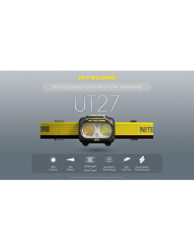 Linterna Frontal Nitecore UT27 800L USB-C 800 Lúmenes