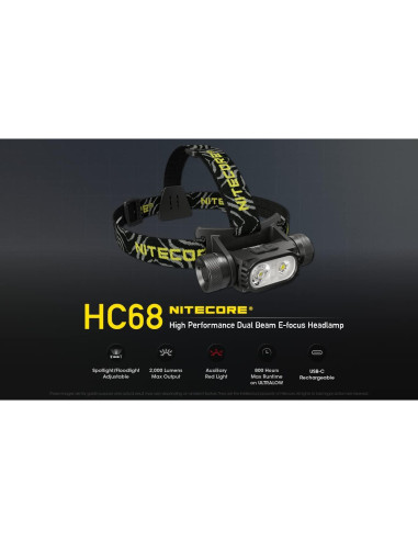 Linterna Frontal Nitecore HC68 Recargable 2000 Lúmenes E-Focus