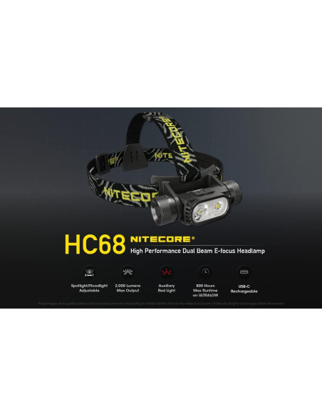 Linterna Frontal Nitecore HC68 Recargable 2000 Lúmenes E-Focus