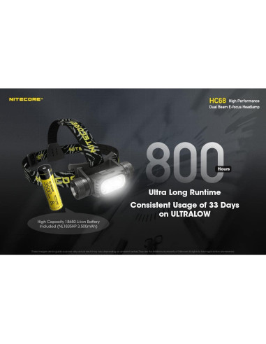 Linterna Frontal Nitecore HC68 2000 Lúmenes Doble Haz E-Focus