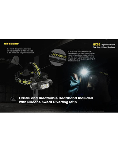 Linterna Frontal Nitecore HC68 2000 Lúmenes Doble Haz E-Focus
