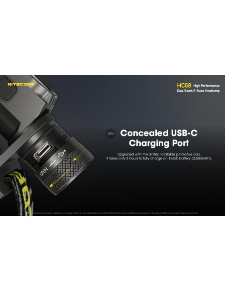 Linterna Frontal Nitecore HC68 Recargable 2000 Lúmenes E-Focus