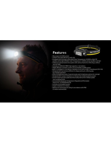 Linterna Nitecore HC65 UHE Gris Skyline 2000 Lúmenes + 2 Baterías