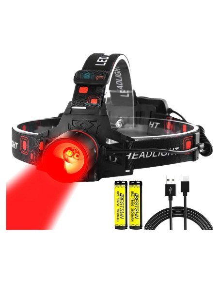 Linterna Frontal Roja LUXNOVAQ Recargable LED IPX6 3 Modos Linterna Frontal Roja LUXNOVAQ Recargable LED IPX6 3 Modos