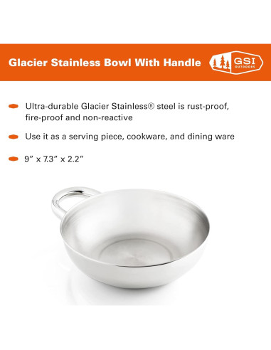 Tazón de Acero Inoxidable GSI Outdoors Glacier con Mango 22.86 cm