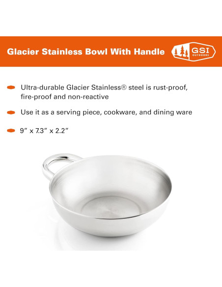 Tazón de Acero Inoxidable GSI Outdoors Glacier con Mango 22.86 cm