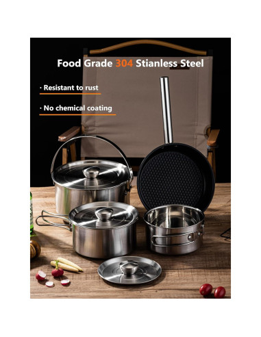 Juego de Cocina para Camping CretFine 5 Piezas Acero Inoxidable