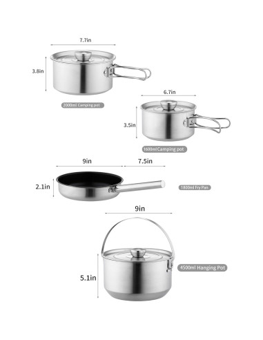 Juego de Cocina para Camping CretFine 5 Piezas Acero Inoxidable