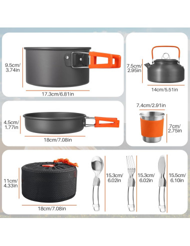 Juego de Cocina para Camping FUNYKICH 17 Piezas Antiadherente