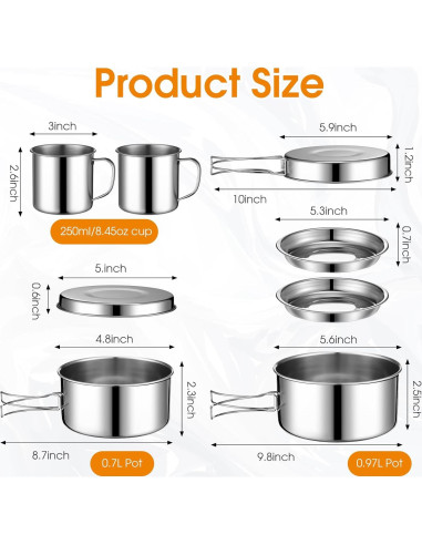 Juego de Cocina Camping 14 Piezas Funnymoom Acero Inoxidable