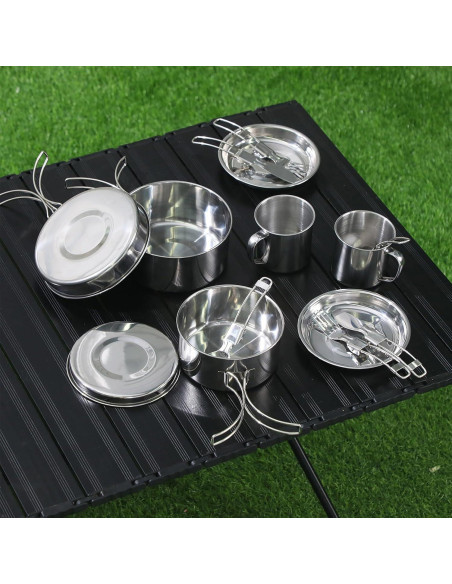 Juego de Cocina Camping 14 Piezas Funnymoom Acero Inoxidable