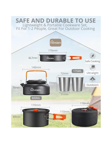 Juego de Cocina Portátil HOMGEN para Camping 2-3 Personas