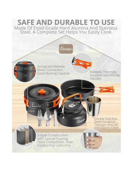 Juego de Cocina Portátil HOMGEN para Camping 2-3 Personas