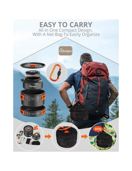 Juego de Cocina Portátil HOMGEN para Camping 2-3 Personas