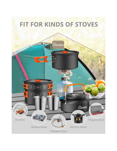 Juego de Cocina Portátil HOMGEN para Camping 2-3 Personas