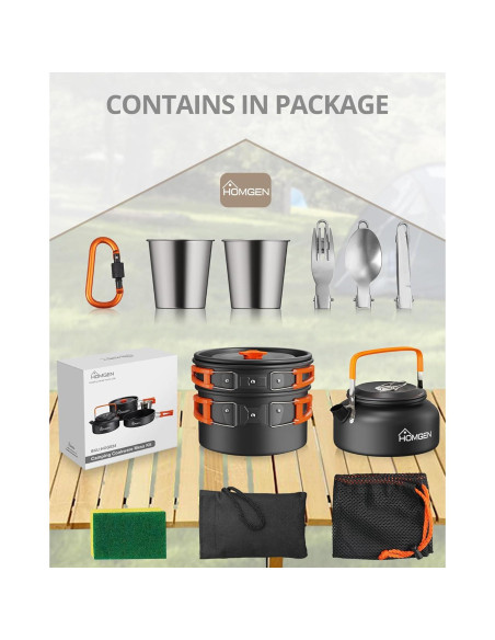 Juego de Cocina Portátil HOMGEN para Camping 2-3 Personas