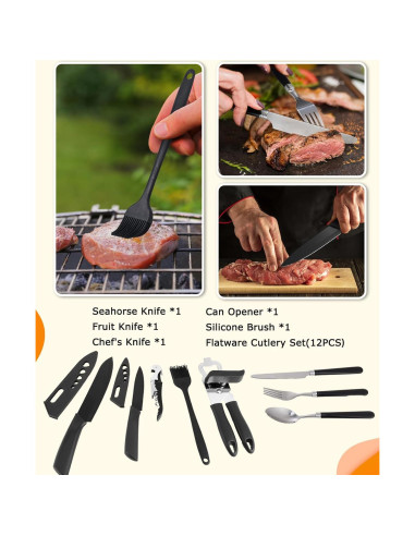 Juego de Cocina Camping Hozzen 33 Piezas Acero Inoxidable