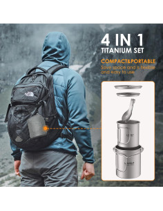 Juego de utensilios de camping Lixada 3 piezas titanio 750ml 2