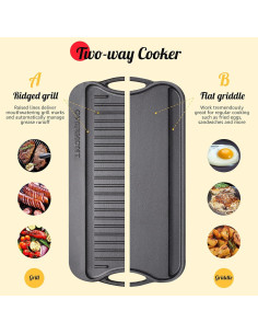 Sartén Grill Reversible Overmont de Hierro Fundido 43x25cm 2