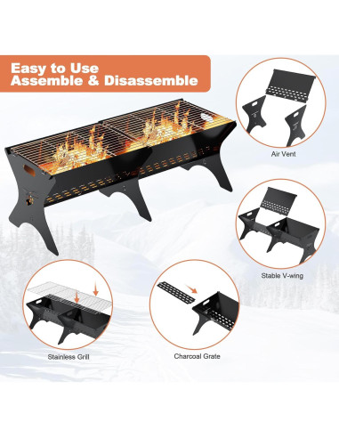 Parrilla de Camping Bearfire FR19 Plegable 78.74x30.48cm Carbón