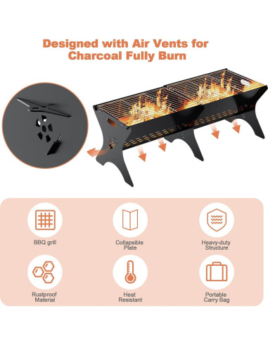 Parrilla de Camping Bearfire FR19 Plegable 78.74x30.48cm Carbón