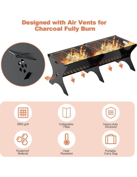 Parrilla de Camping Bearfire FR19 Plegable 78.74x30.48cm Carbón