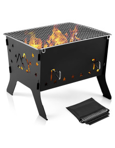 Parrilla de Camping Odoland Plegable Carbón 31x25cm con Bolsa