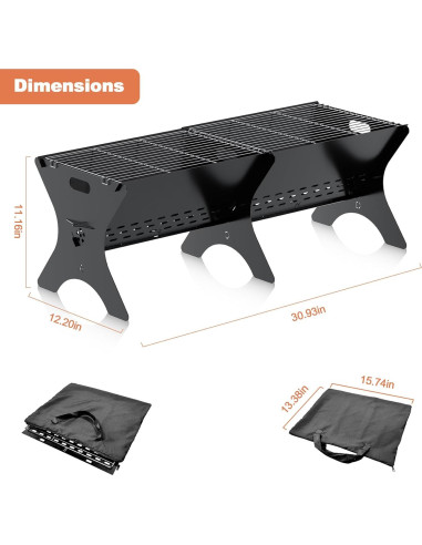 Parrilla de Camping Bearfire FR19 Plegable 78.74x30.48cm Carbón