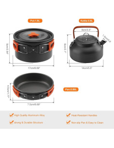 Juego de Ollas y Sartenes Lixada 16 Piezas para Camping 2