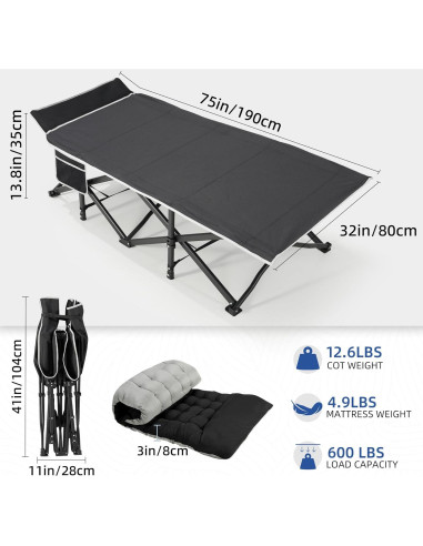 Cama de Camping HABUTWAY Plegable con Colchón 81.3 cm Negro