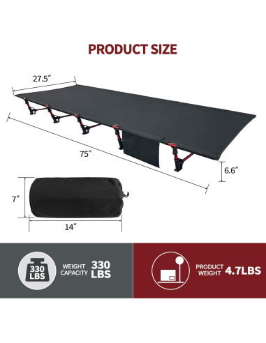 Cama Plegable Portátil Sutekus 190.5x69.85 cm Ultraligera