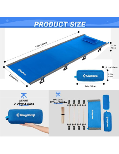 Cama de Camping Plegable KingCamp Azul 190.5x63.5cm Ultraligera