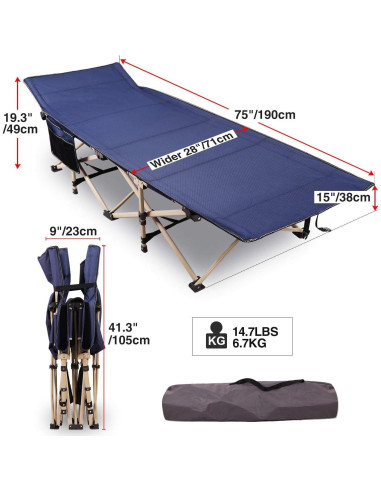 Cama Plegable para Camping REDCAMP 191x71 cm Azul 2-Pack